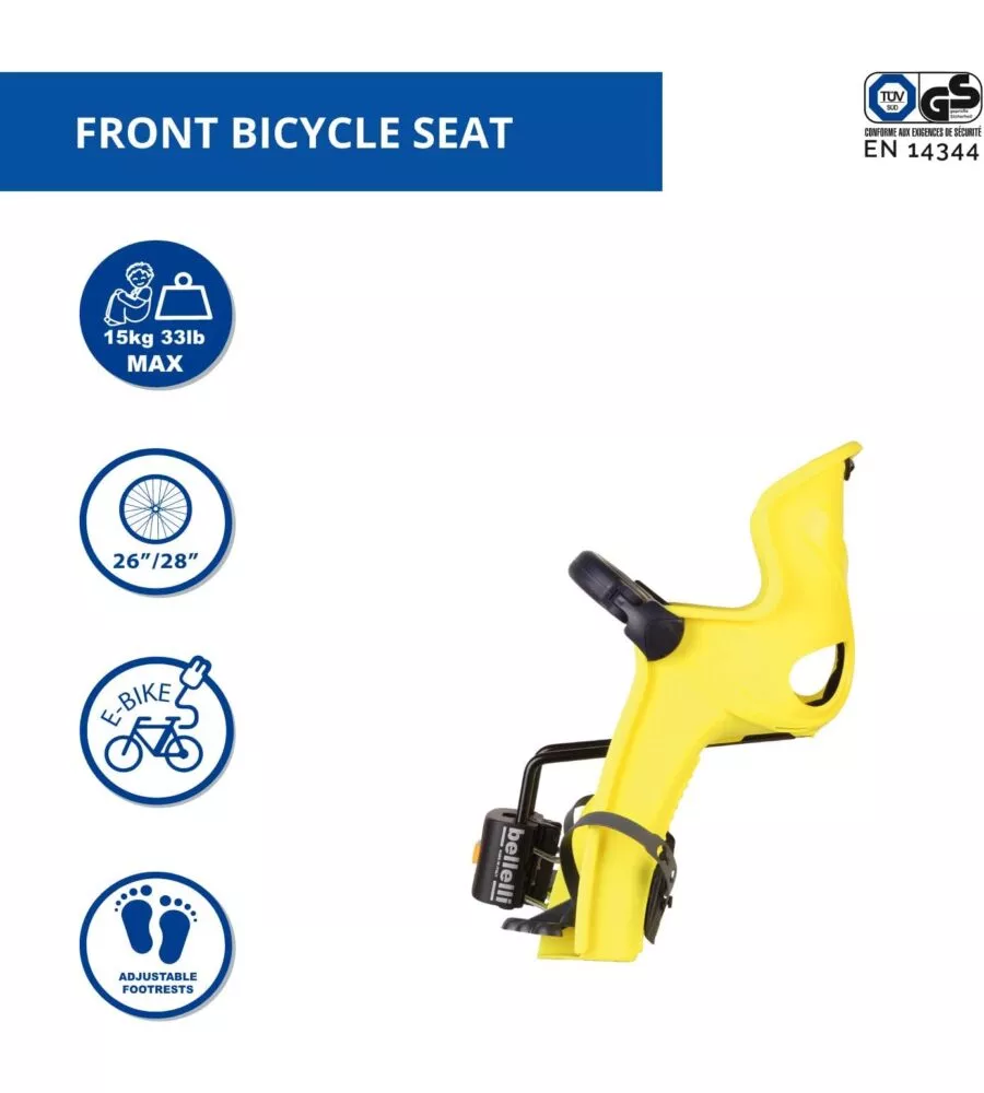 Seggiolino anteriore per bicletta bellelli "freccia" hi viz, portata massima 15 kg