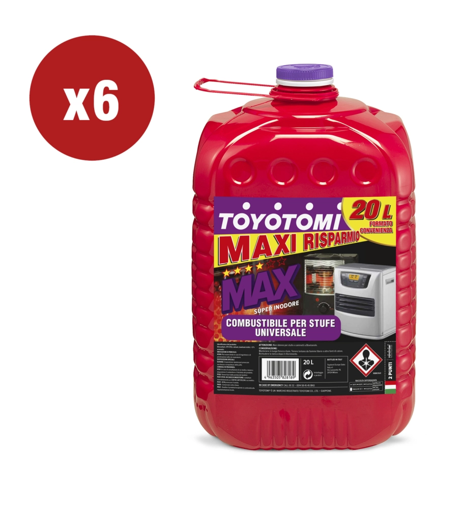 6 taniche da 20 litri di combustibile liquido "toyotomi max" - totale di 120 litri