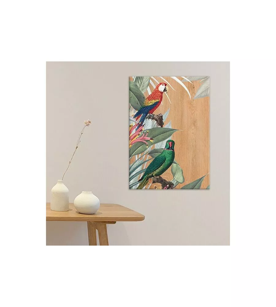 Quadro in legno "red & green parrot", 47x67 cm