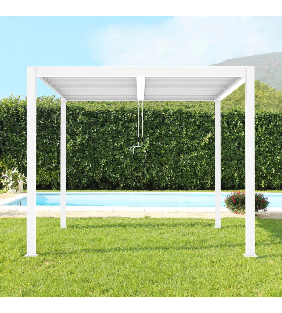 Gazebo pergola bioclimatica da esterno bianca in alluminio - 3x3x2,5 m