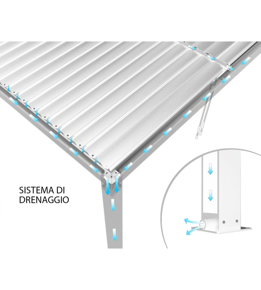 Gazebo pergola bioclimatica da esterno bianca in alluminio - 3x3x2,5 m