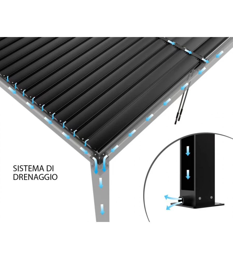 Gazebo pergola bioclimatica da esterno grigio scuro in alluminio - 3x3x2,5 m