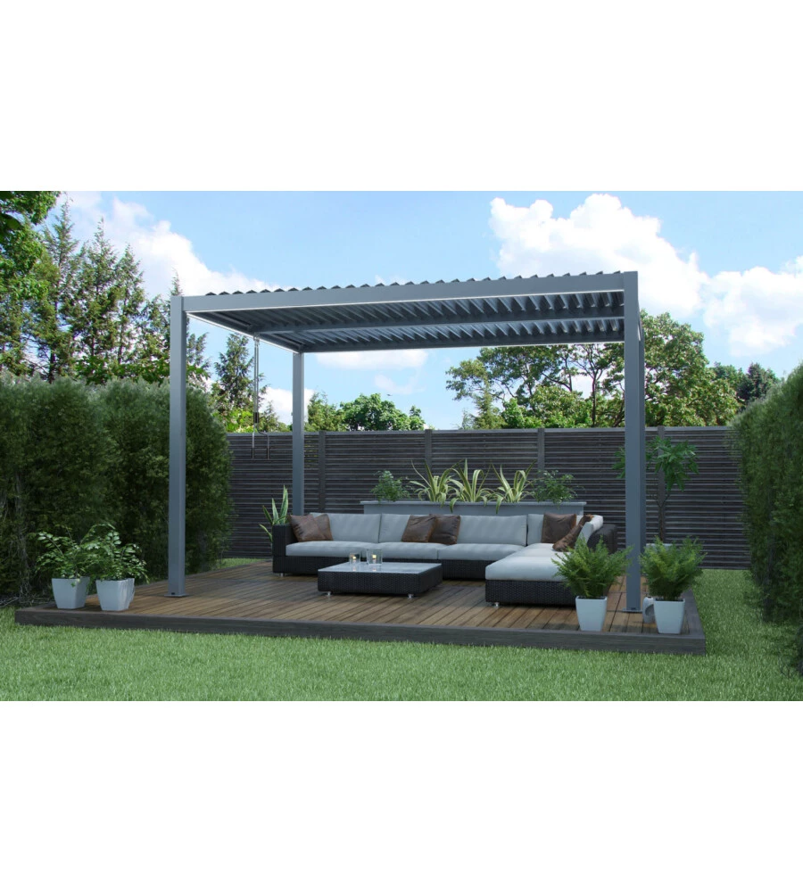 Gazebo pergola bioclimatica da esterno antracite in alluminio - 3x4 m