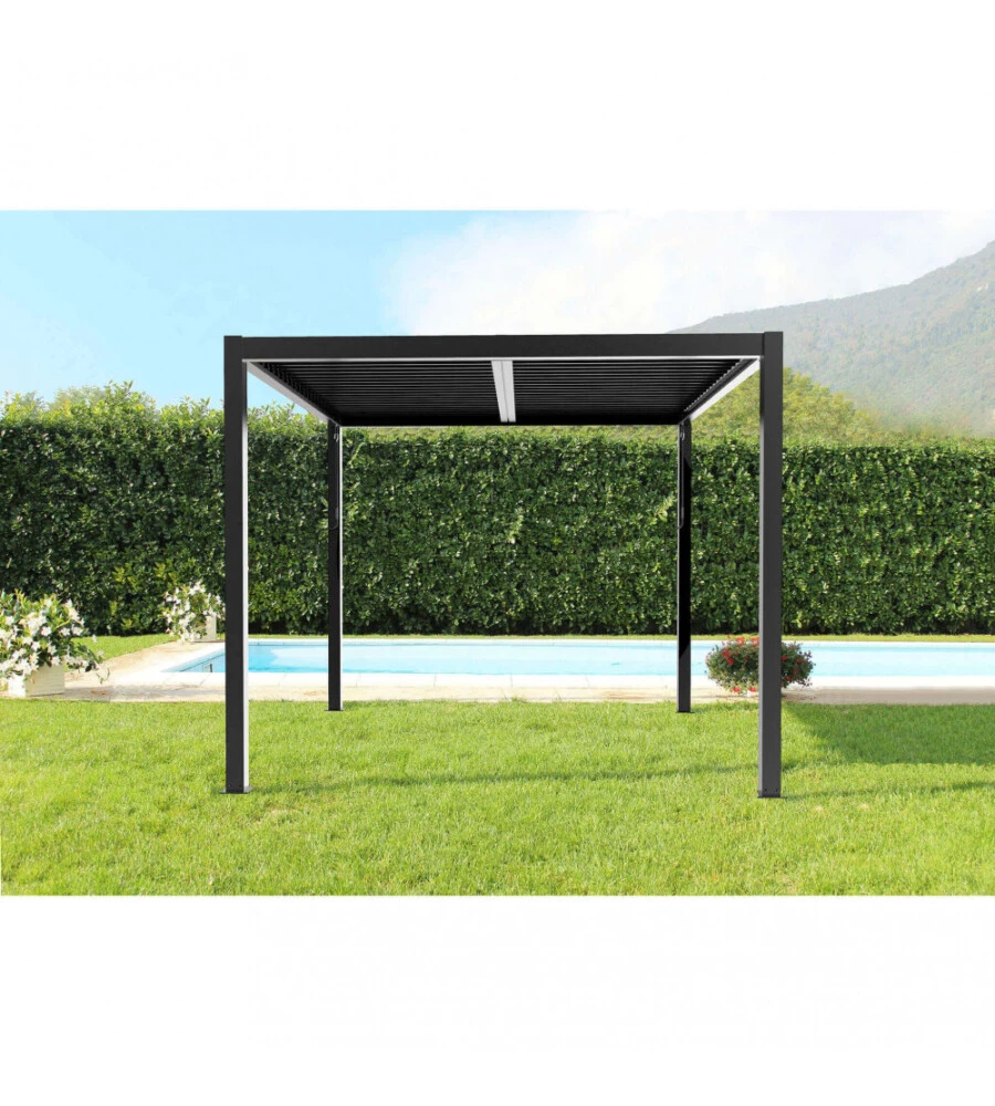 Gazebo pergola bioclimatica da esterno antracite in alluminio - 3x4 m