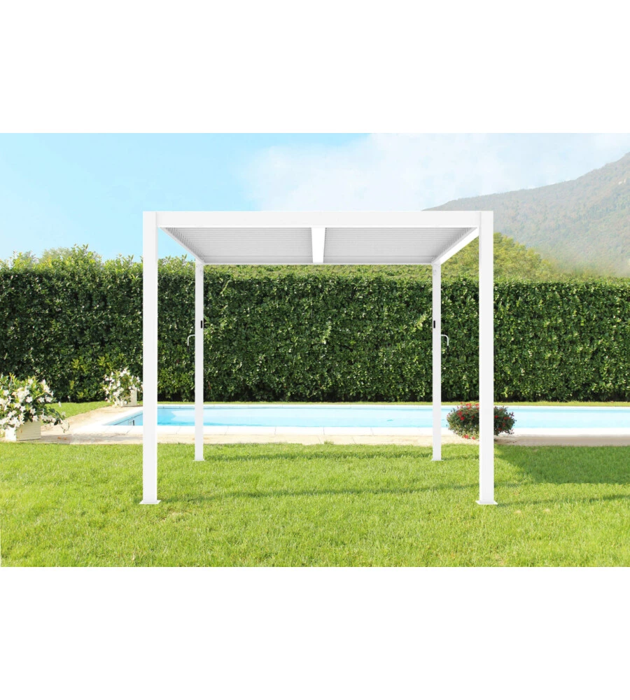 Gazebo pergola bioclimatica da esterno bianca in alluminio - 4x4 m