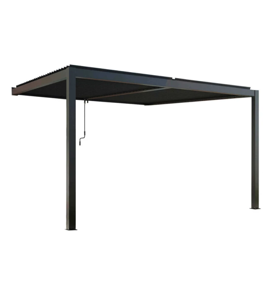 Gazebo pergola bioclimatica da esterno addossata antracite in alluminio - 3x4 m