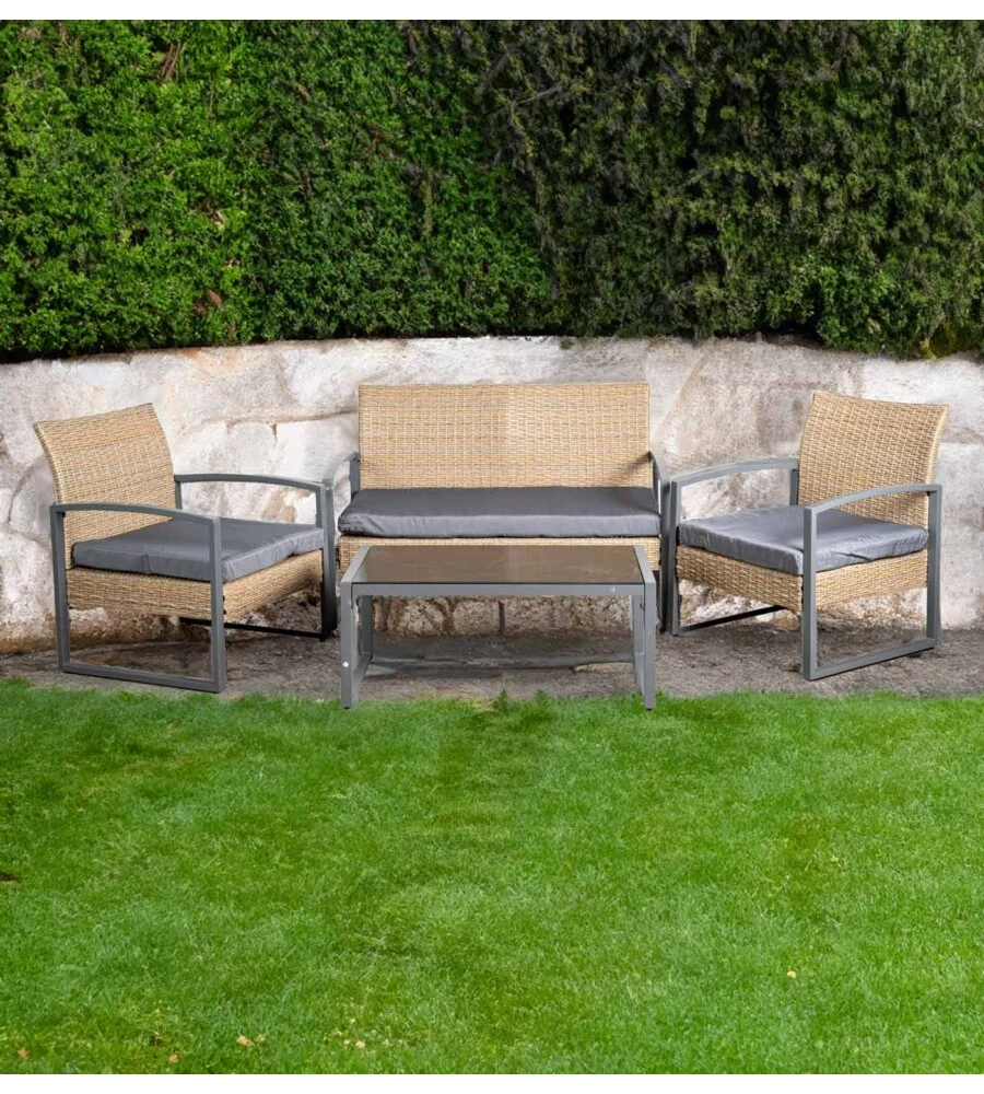 Set da giardino euro garden "iris" in alluminio grigio e pe rattan colore miele, 4 sedute