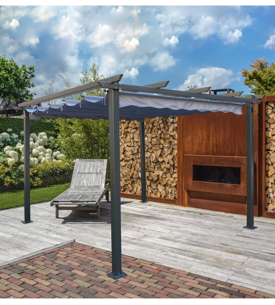 Gazebo pergola da esterno euro garden "daiana" in acciaio colore grigio, 3x3 m