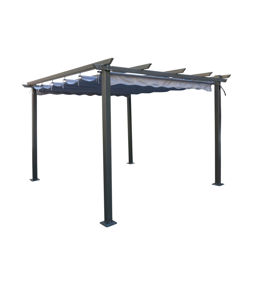 Gazebo pergola da esterno euro garden "daiana" in acciaio colore grigio, 3x3 m