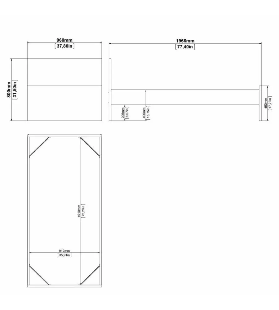 Letto singolo bianco lucido, 90x190 cm