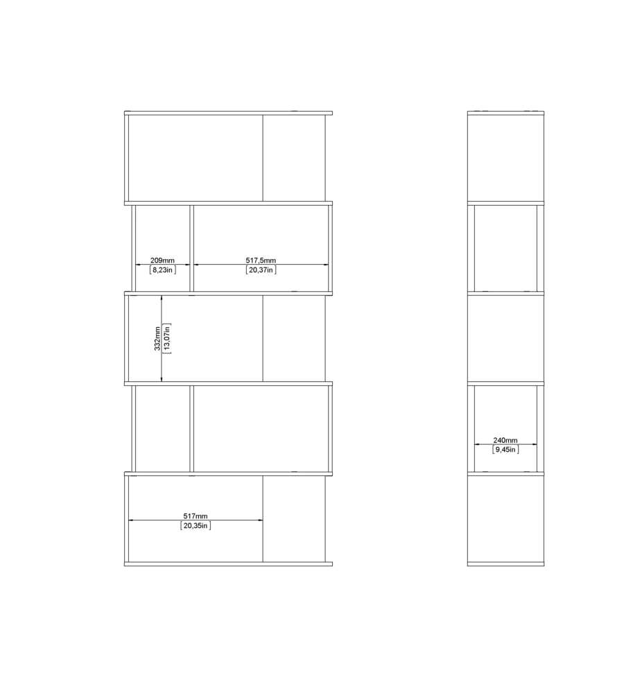 Libreria 'labirinto' bianco quercia, 80x29,5x173,5 cm