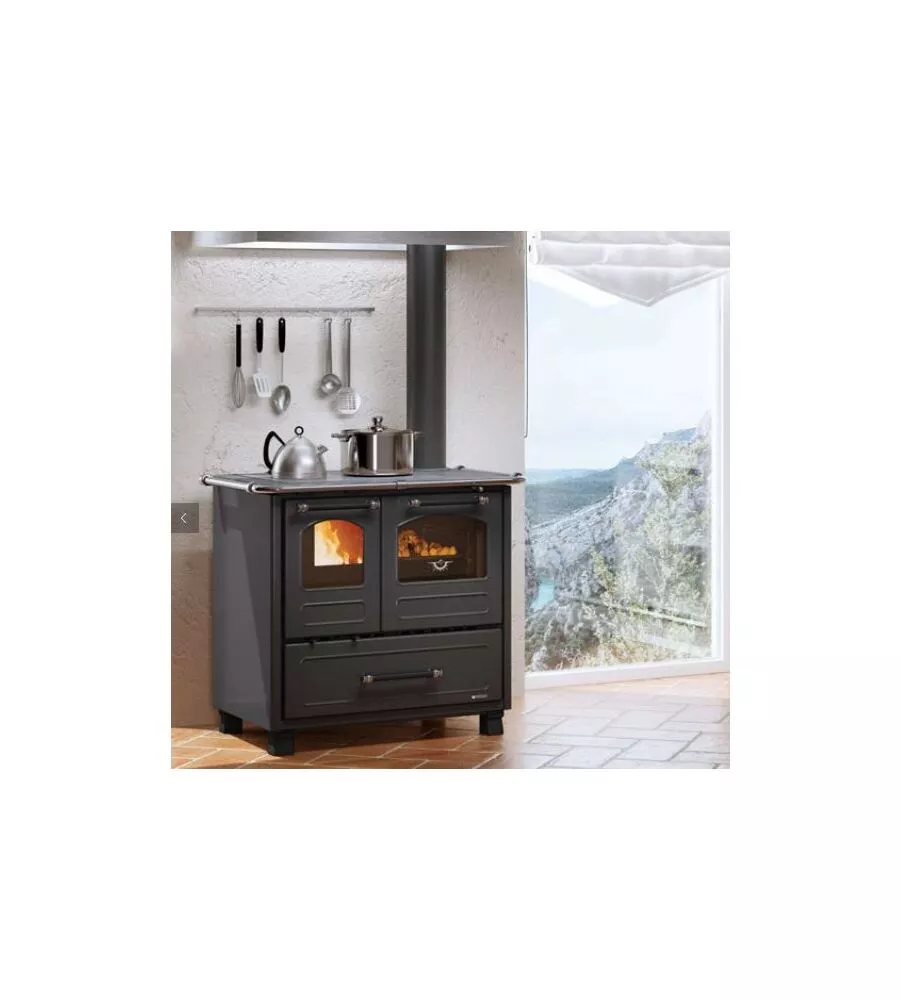 Cucina a legna la nordica + extraflame "family 4.5" antracite 7,5 kw