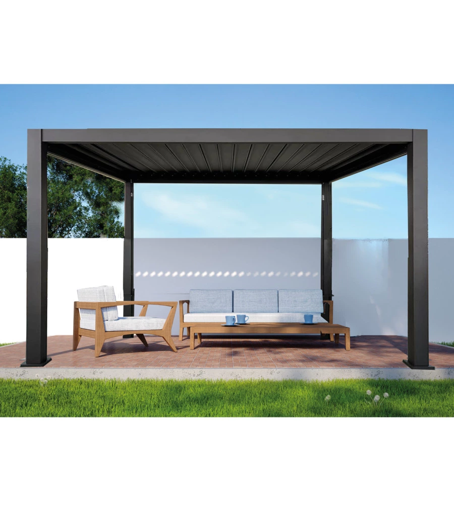 Pergola bioclimatica euro garden "atena" in alluminio colore grigio antracite, 3x3x2,5 metri