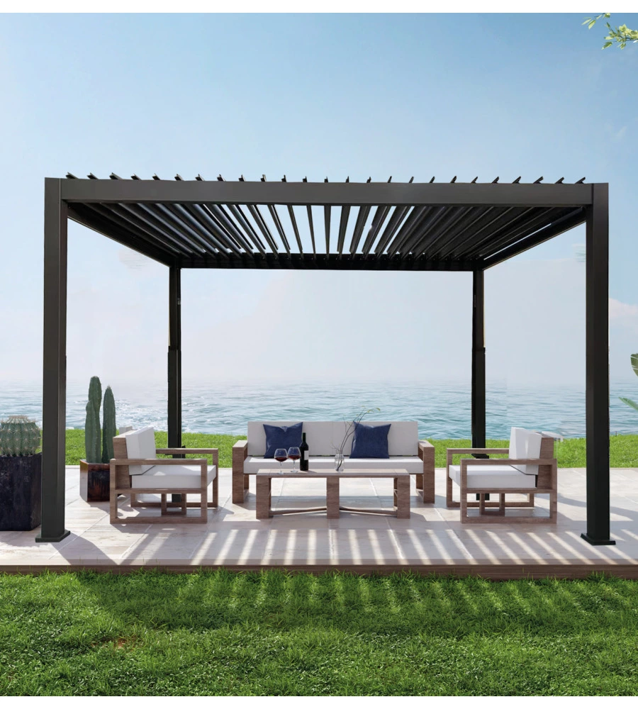 Pergola bioclimatica euro garden "atena" in alluminio colore grigio antracite, 3x3x2,5 metri