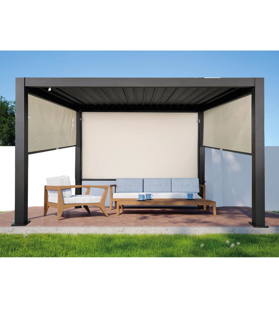 Tenda laterale oscurante per pergola bioclimatica "atena" euro garden in textilene colore ecru, 4x2,5 metri