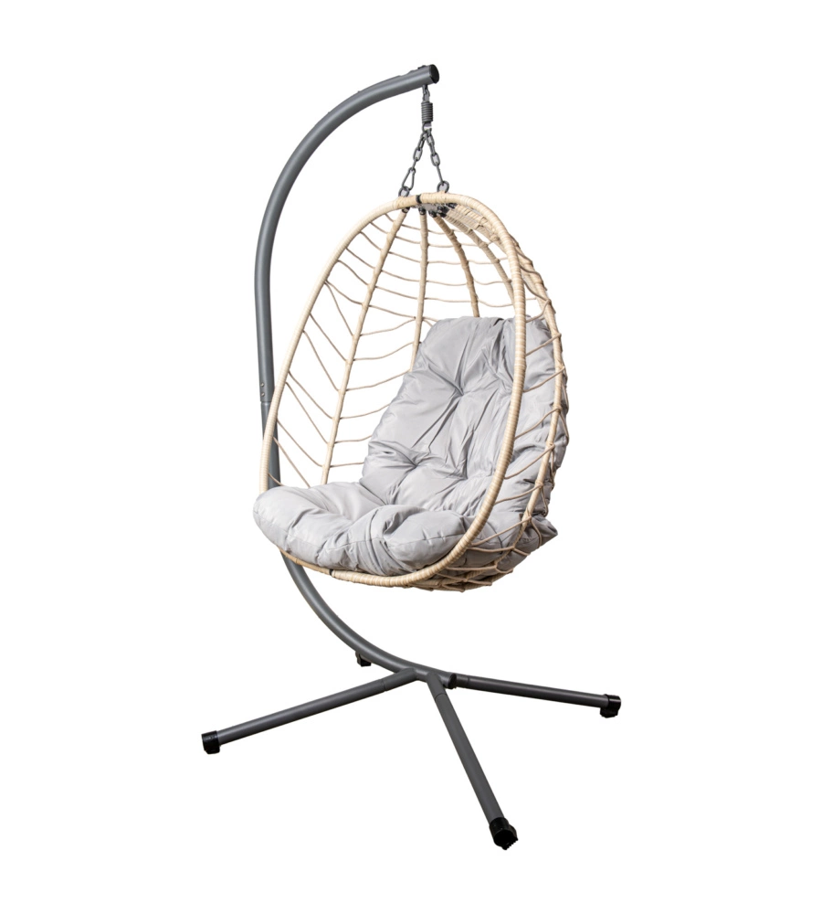 Poltrona sospesa da esterno pieghevole eurogarden in metallo e pe rattan colore grigio, 92x65x110 cm