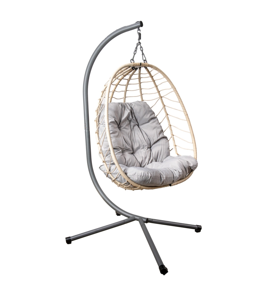 Poltrona sospesa da esterno pieghevole eurogarden in metallo e pe rattan colore grigio, 92x65x110 cm