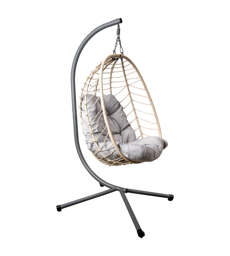 Poltrona sospesa da esterno pieghevole eurogarden in metallo e pe rattan colore grigio, 92x65x110 cm