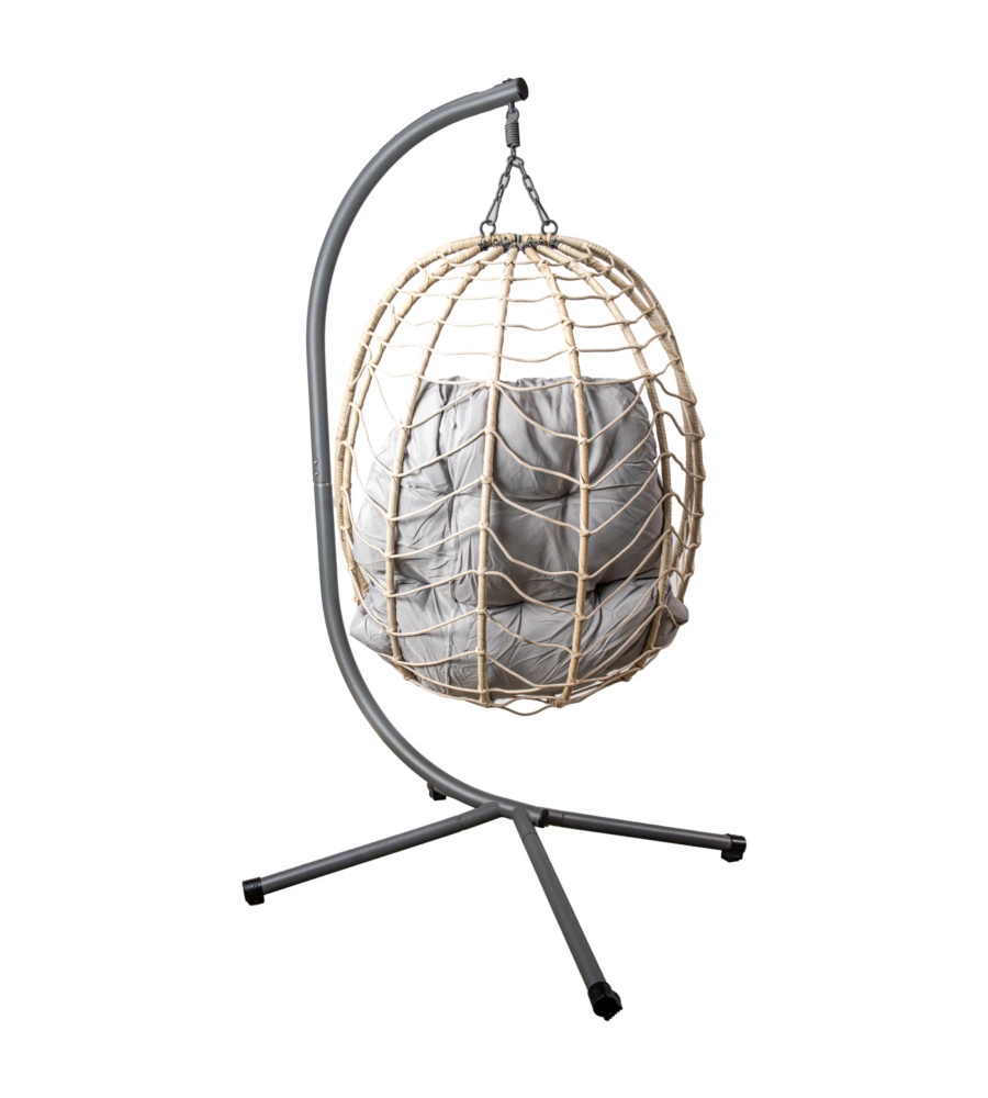 Poltrona sospesa da esterno pieghevole eurogarden in metallo e pe rattan colore grigio, 92x65x110 cm