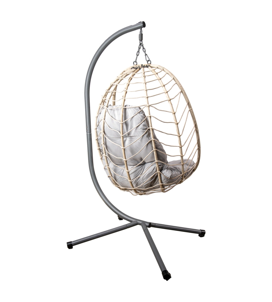 Poltrona sospesa da esterno pieghevole eurogarden in metallo e pe rattan colore grigio, 92x65x110 cm