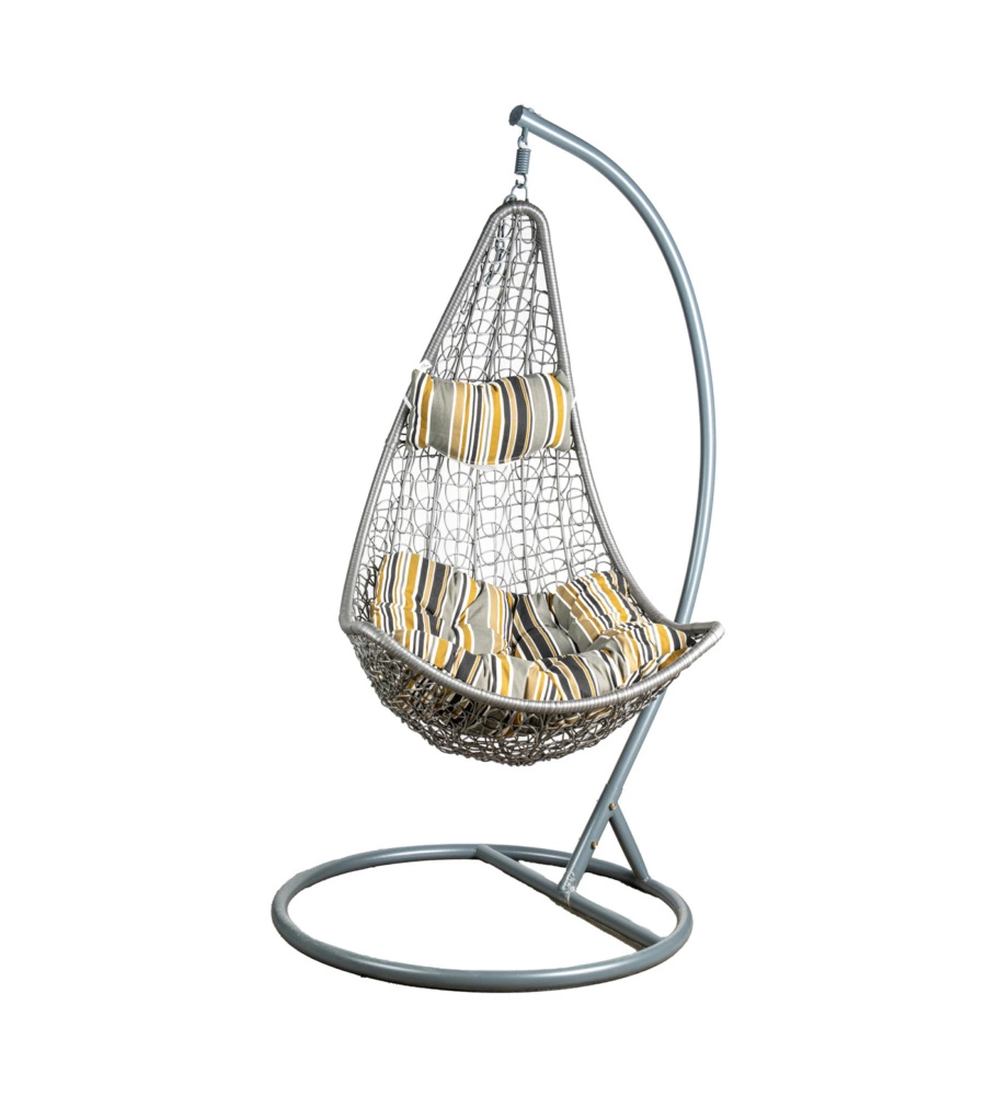 Poltrona sospesa da esterno euro garden in metallo e pe rattan con cuscino fantasia a righe , 105x78x196 cm