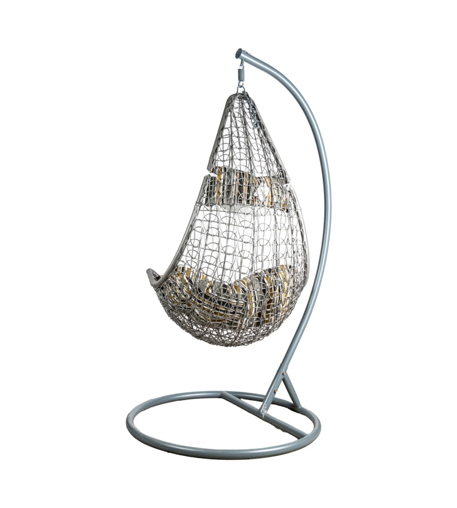 Poltrona sospesa da esterno euro garden in metallo e pe rattan con cuscino fantasia a righe , 105x78x196 cm