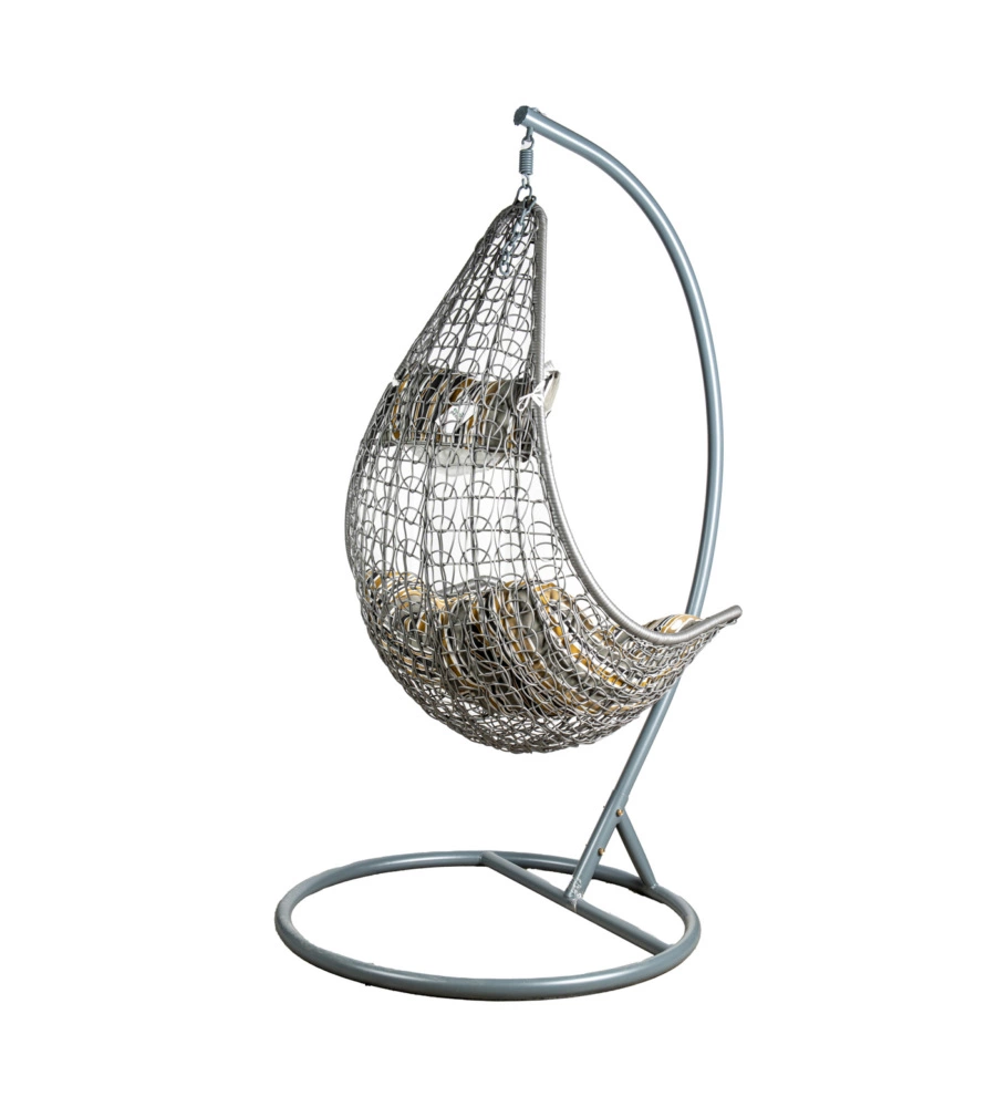 Poltrona sospesa da esterno euro garden in metallo e pe rattan con cuscino fantasia a righe , 105x78x196 cm