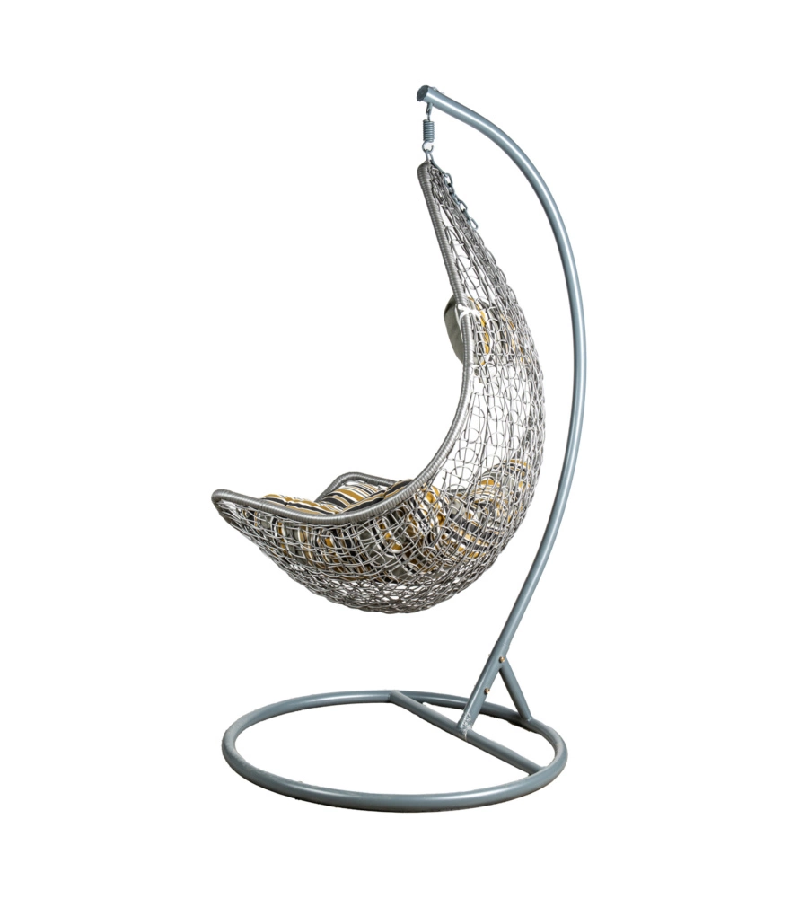 Poltrona sospesa da esterno euro garden in metallo e pe rattan con cuscino fantasia a righe , 105x78x196 cm