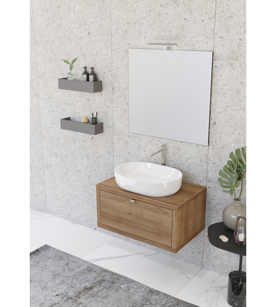 Mobile Bagno Sospeso fabula 2 Cassetti Bianco E Rovere, 90x47x57