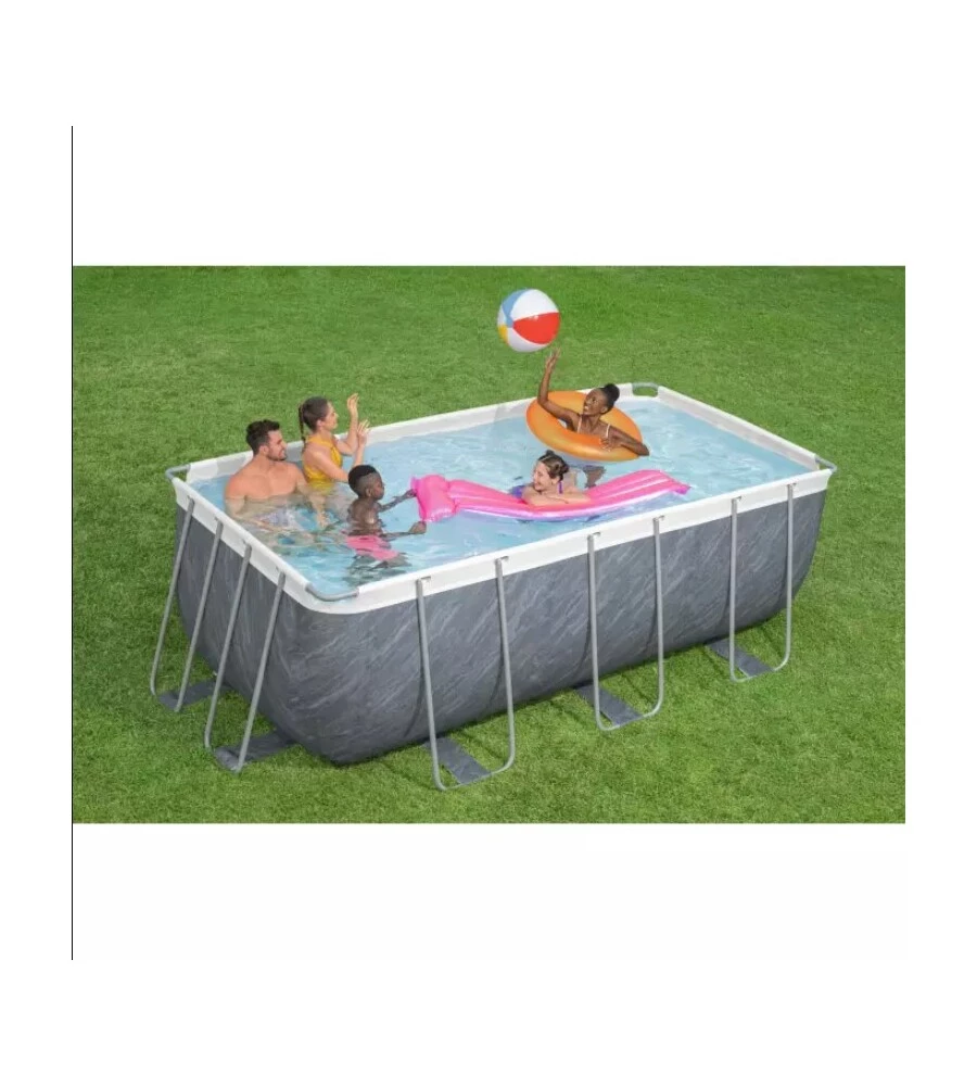 Piscina fuori terra rettangolare bestway "power steel frame" effetto marmo 412x201x122 cm con pompa + scala + chemconnect - cod. 56722-new