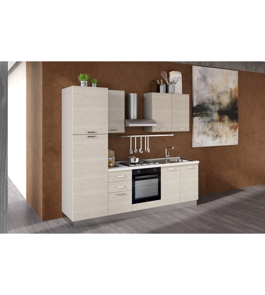 Composizione cucina completa ares con lavello a destra e piano cottura a gas, 255x60x216 cm