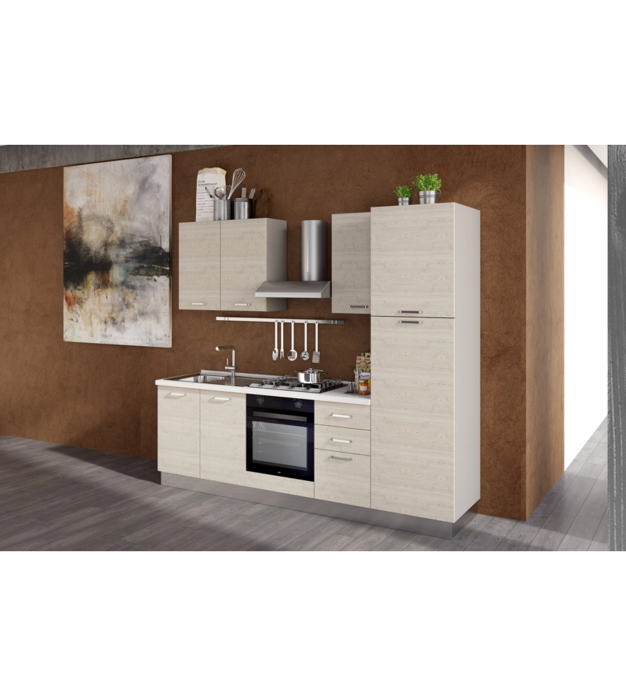 Composizione cucina completa ares con lavello a sinistra e piano cottura a gas, 255x60x216 cm