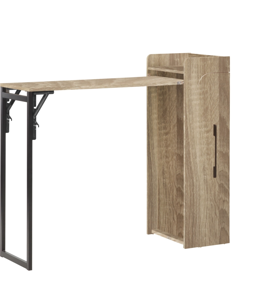 Banco bar porta bottiglie con tavolo estraibile nero e legno chiaro, 122x44,5x108 cm