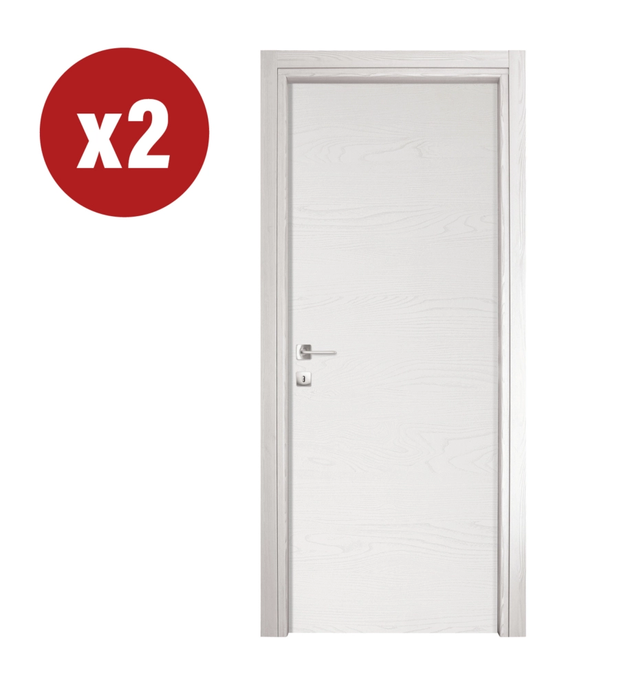 2 porte battenti da interno reversibili in frassino bianco, 80x210 cm