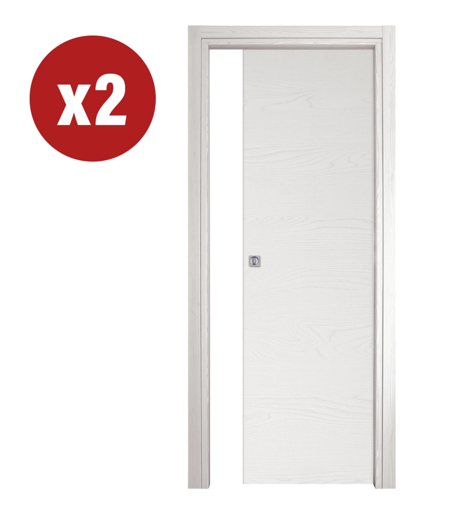 2 porte scorrevoli da interno frassino bianco, 80x210 cm