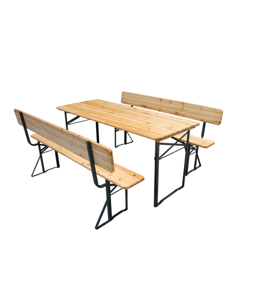 Set birreria da giardino euro garden pieghevole in legno e metallo con due panche con schienale e tavolo