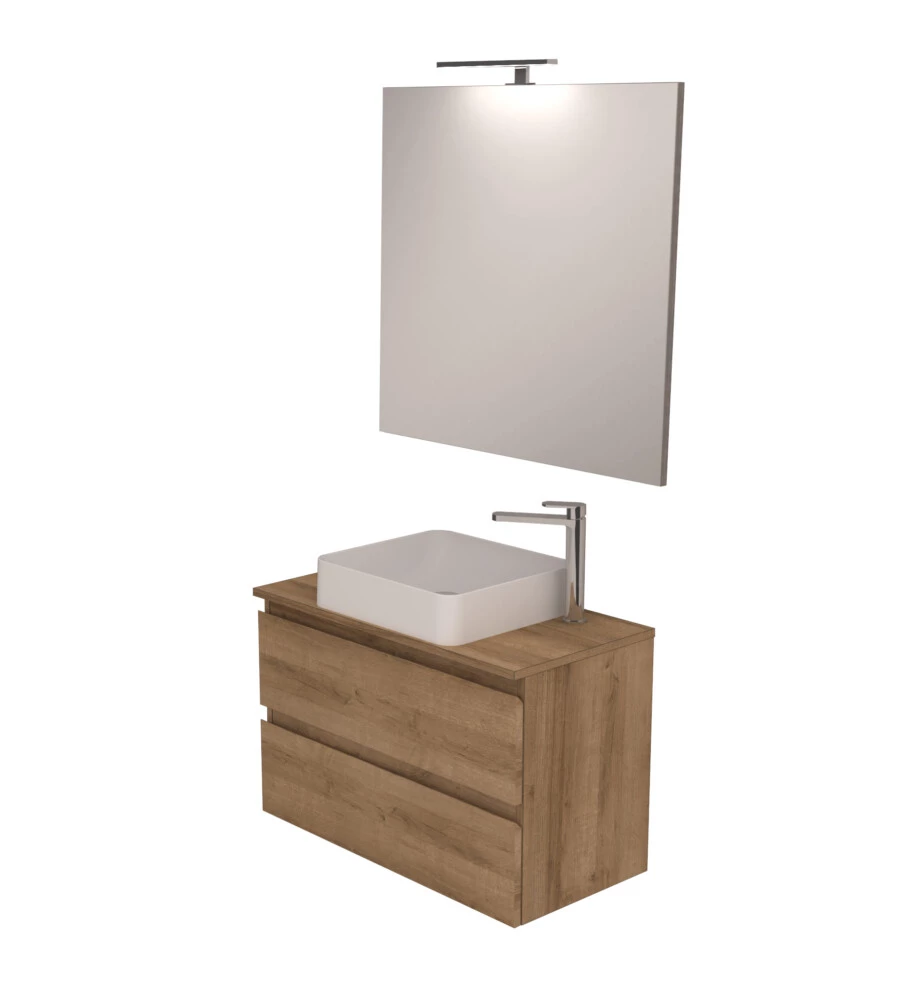 Mobile bagno "leonardo" rovere con lavello ad appoggio, 78x40x50 cm