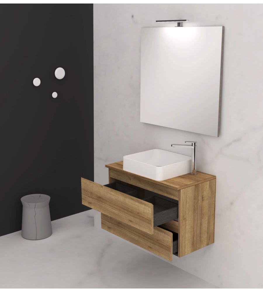 Mobile bagno "leonardo" rovere con lavello ad appoggio, 78x40x50 cm