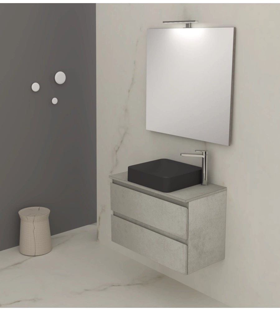 Mobile bagno "leonardo" cemento con lavello ad appoggio, 78x40x50 cm