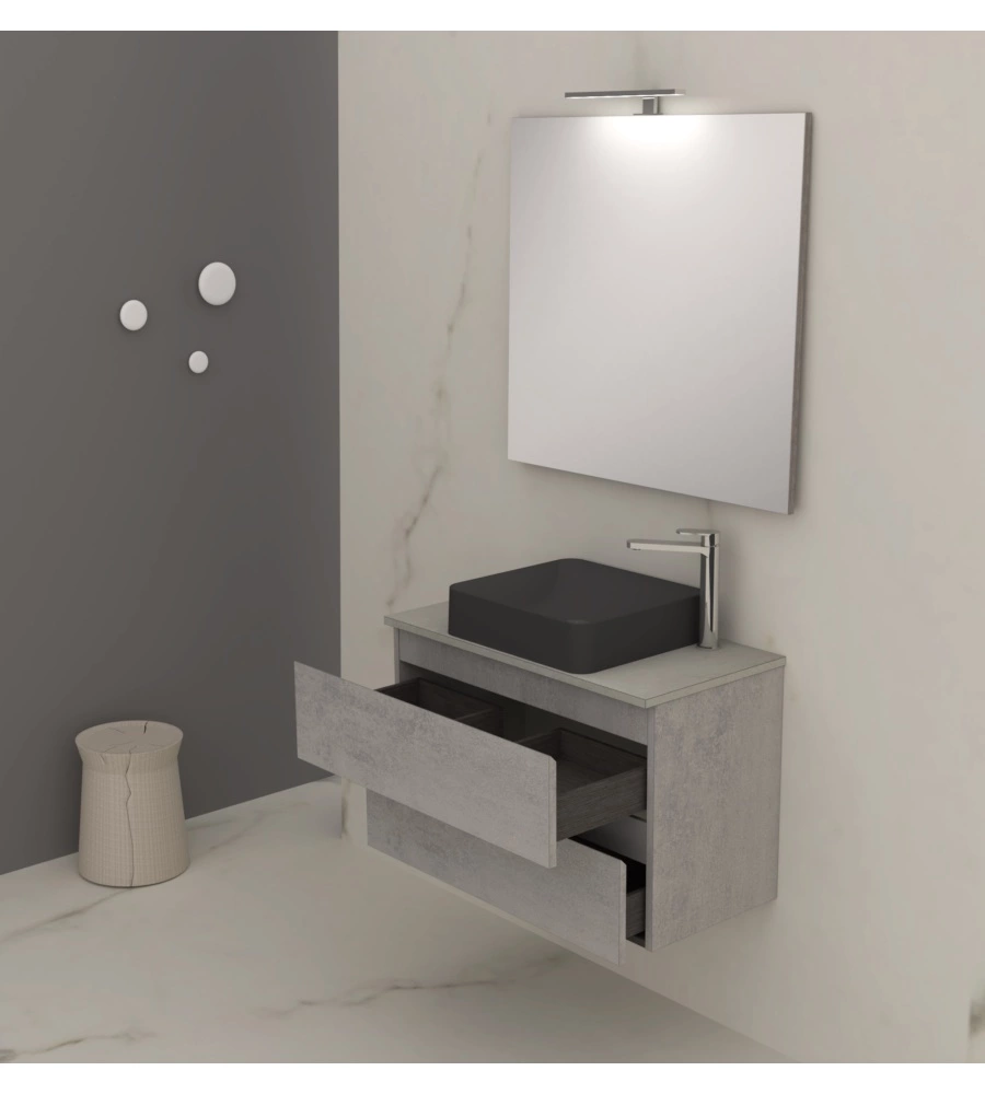 Mobile bagno "leonardo" cemento con lavello ad appoggio, 78x40x50 cm