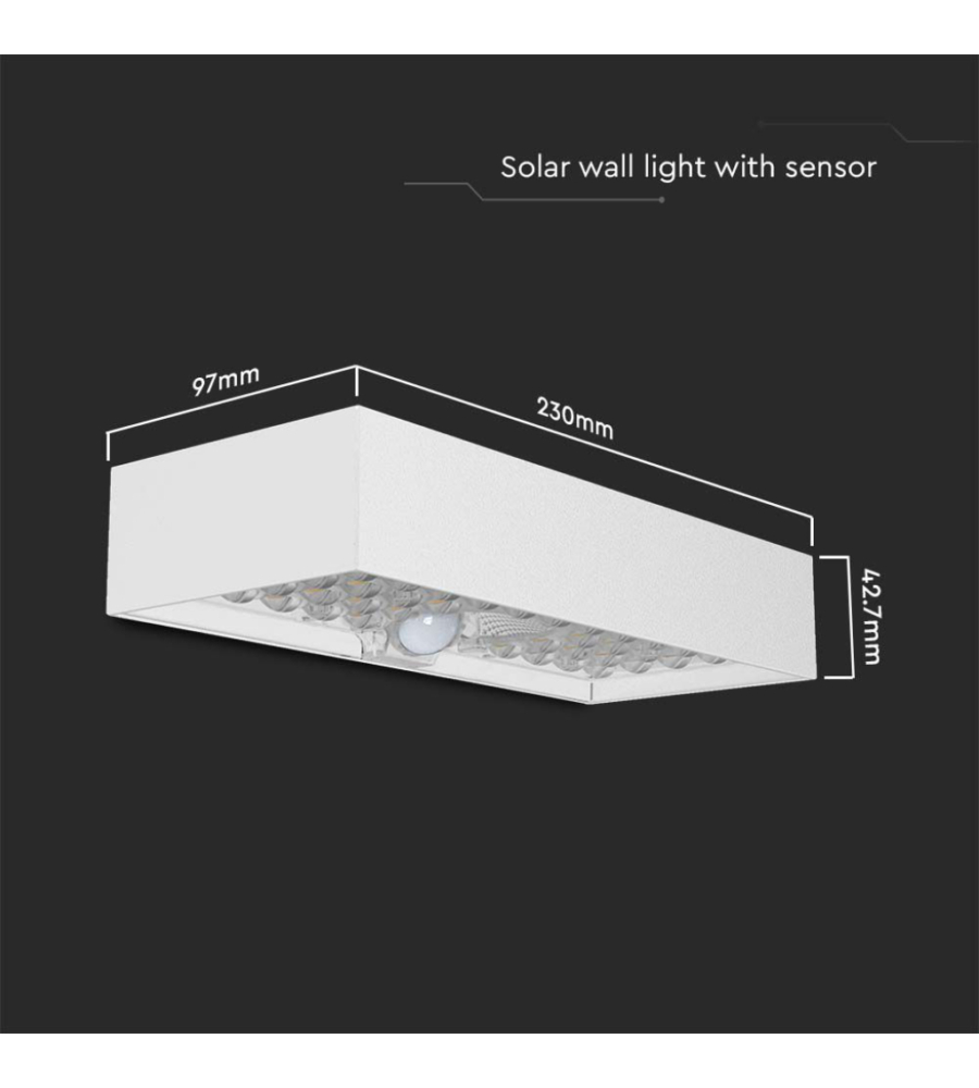 Applique bianca 6w con pannello solare e sensore movimento, 9,7x23x4,27 cm