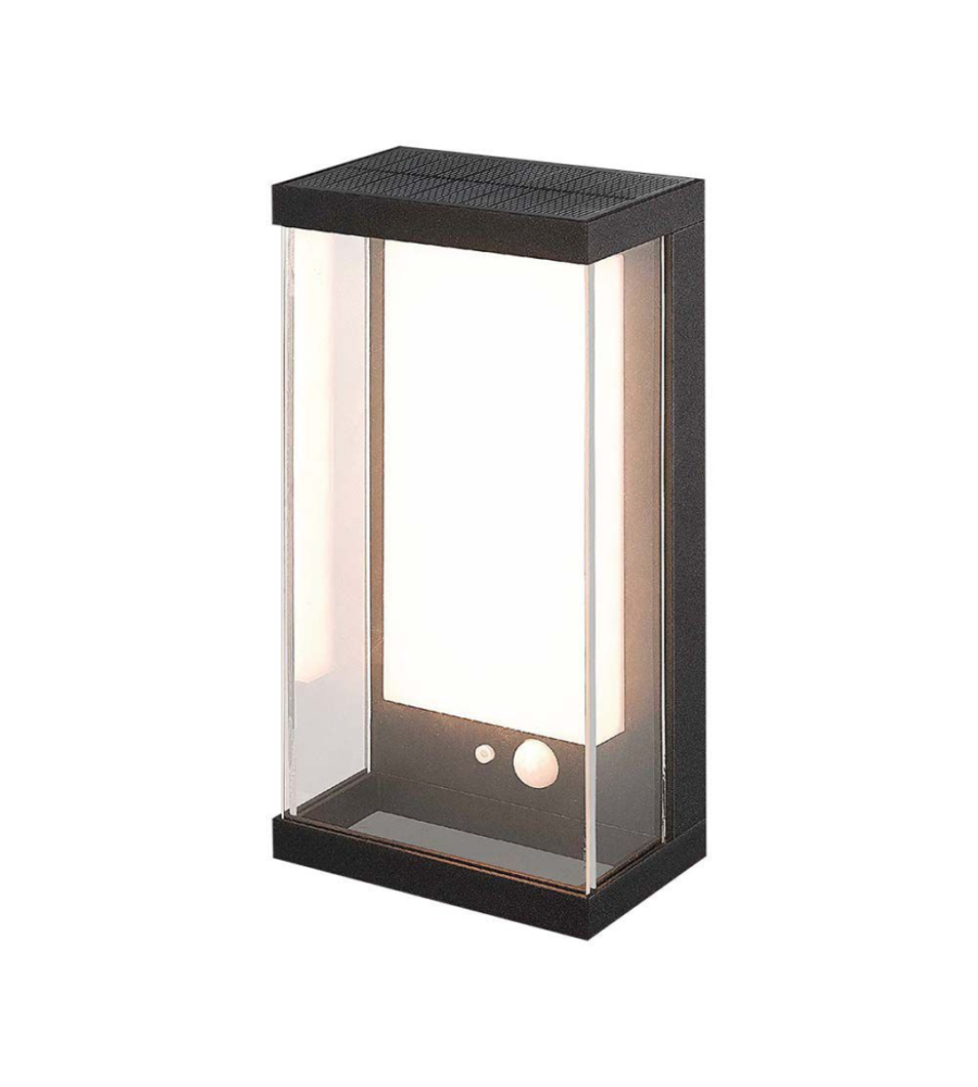 Applique nero a led con pannello solare 3000k, 8,3x12,6x25,2 cm