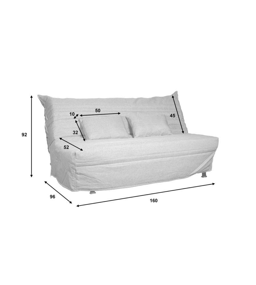 Divano letto 2 posti bellahome 'frank' colore grigio, 160x96x92 cm