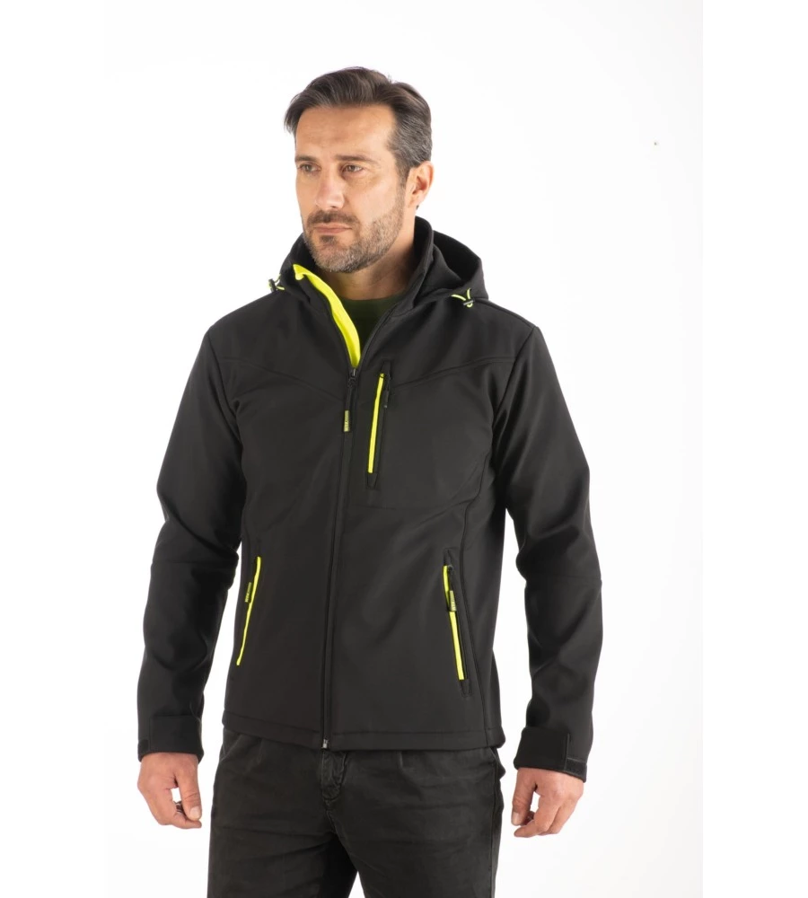 Giacca da lavoro soft shell wrk "wrk502" colore nero con cappuccio, tg xxl