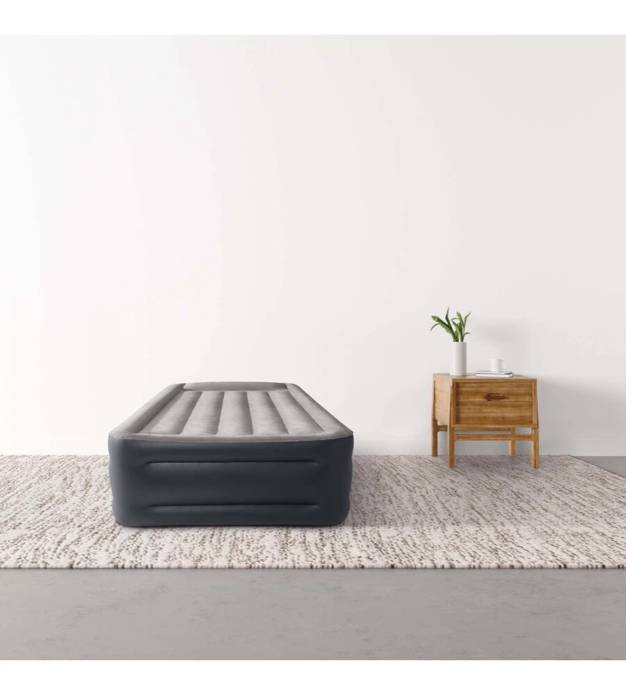 Materasso singolo autogonfiante intex "airbed dura-beam pillow rest raised" colore grigio chiaro, 99x191x42 cm