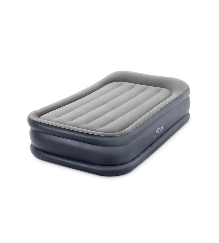 Materasso singolo autogonfiante intex "airbed dura-beam pillow rest raised" colore grigio chiaro, 99x191x42 cm