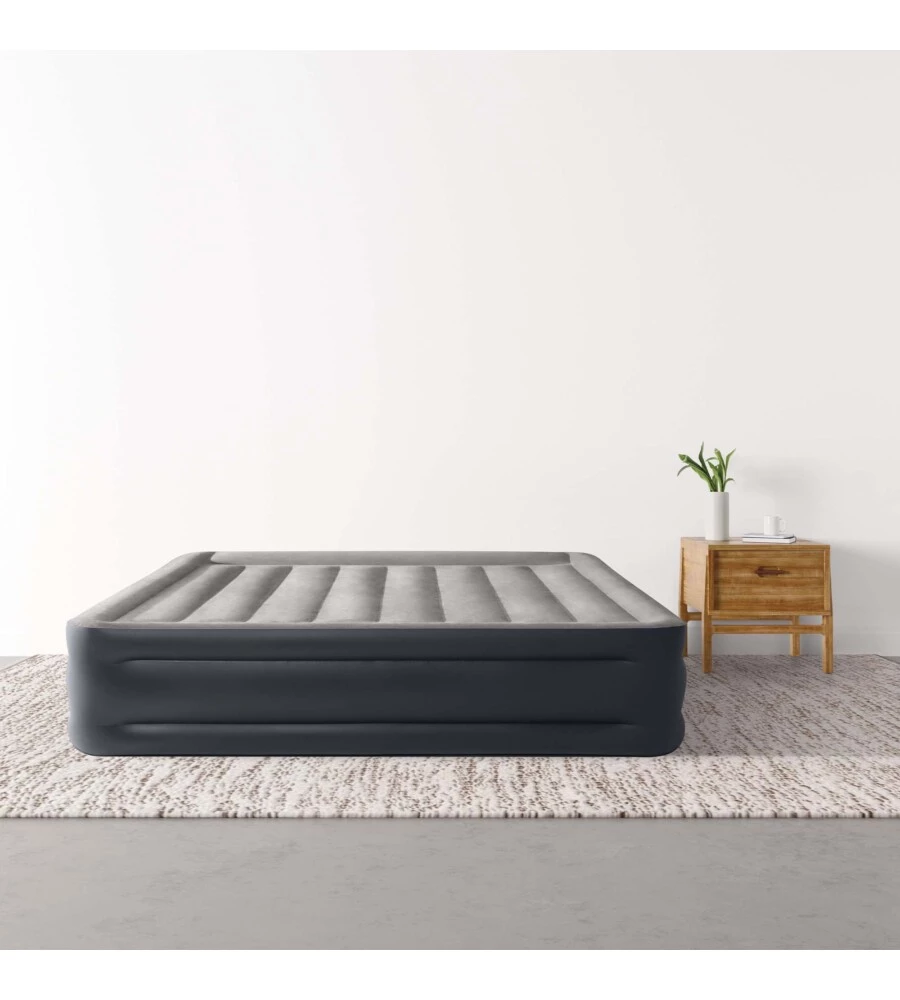 Materasso matrimoniale autogonfiante intex "airbed dura-beam deluxe pillow rest raised" colore grigio chiaro e pompa integrata, 152x203x42 cm