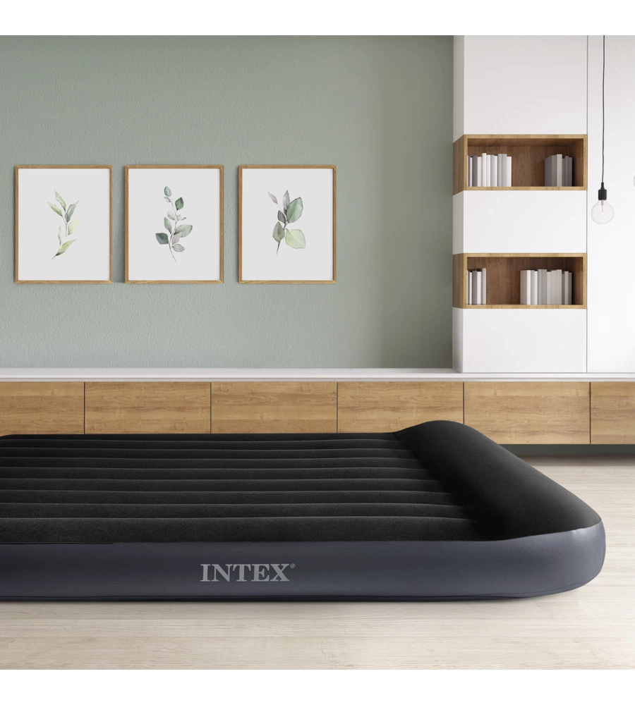 Materasso ad una piazza e mezza autogonfiante intex "airbed dura-beam pillow rest classic" colore blu scuro, 137x191x25