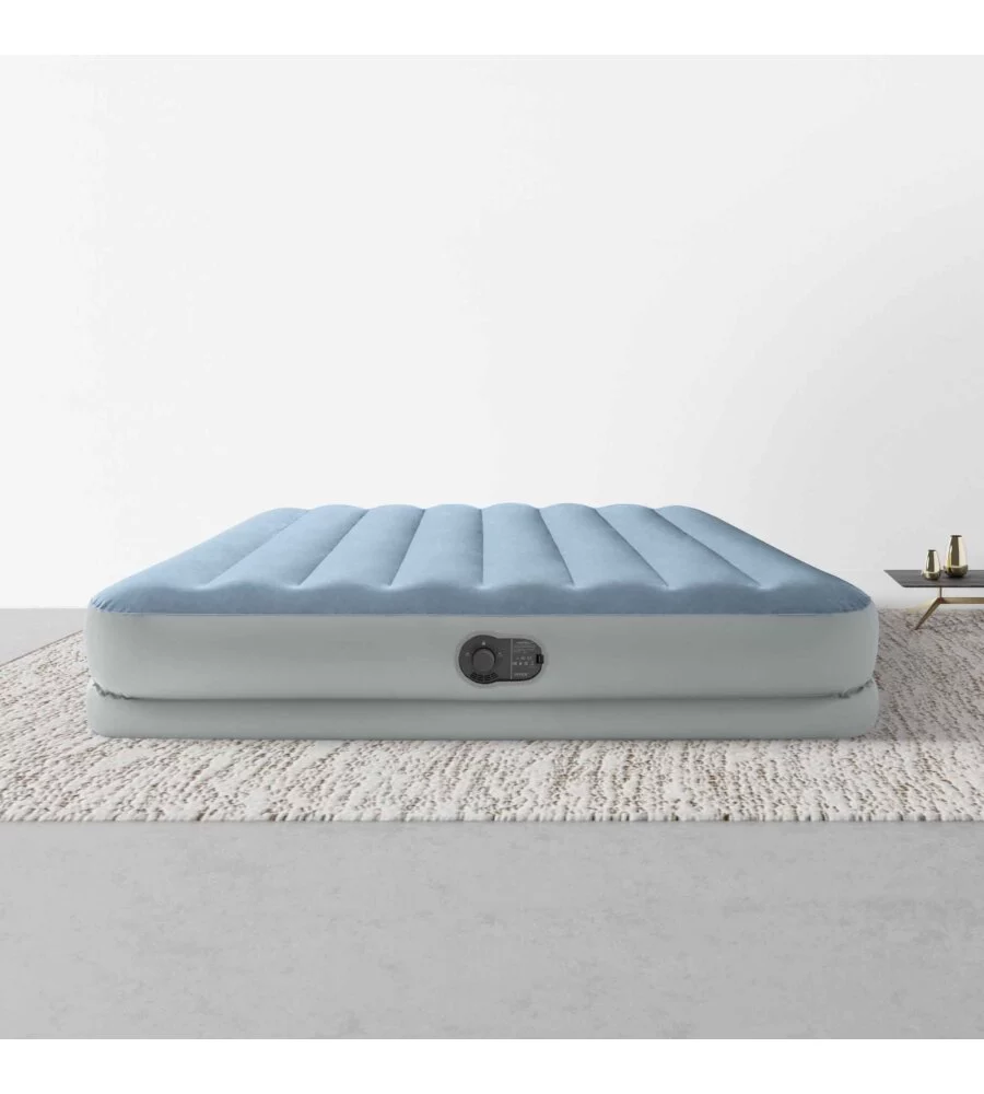 Materasso matrimoniale gonfiabile intex "airbed dura-beam mid-rise comfort" colore azzurro chiarocon pompa usb, 152x203x36 cm