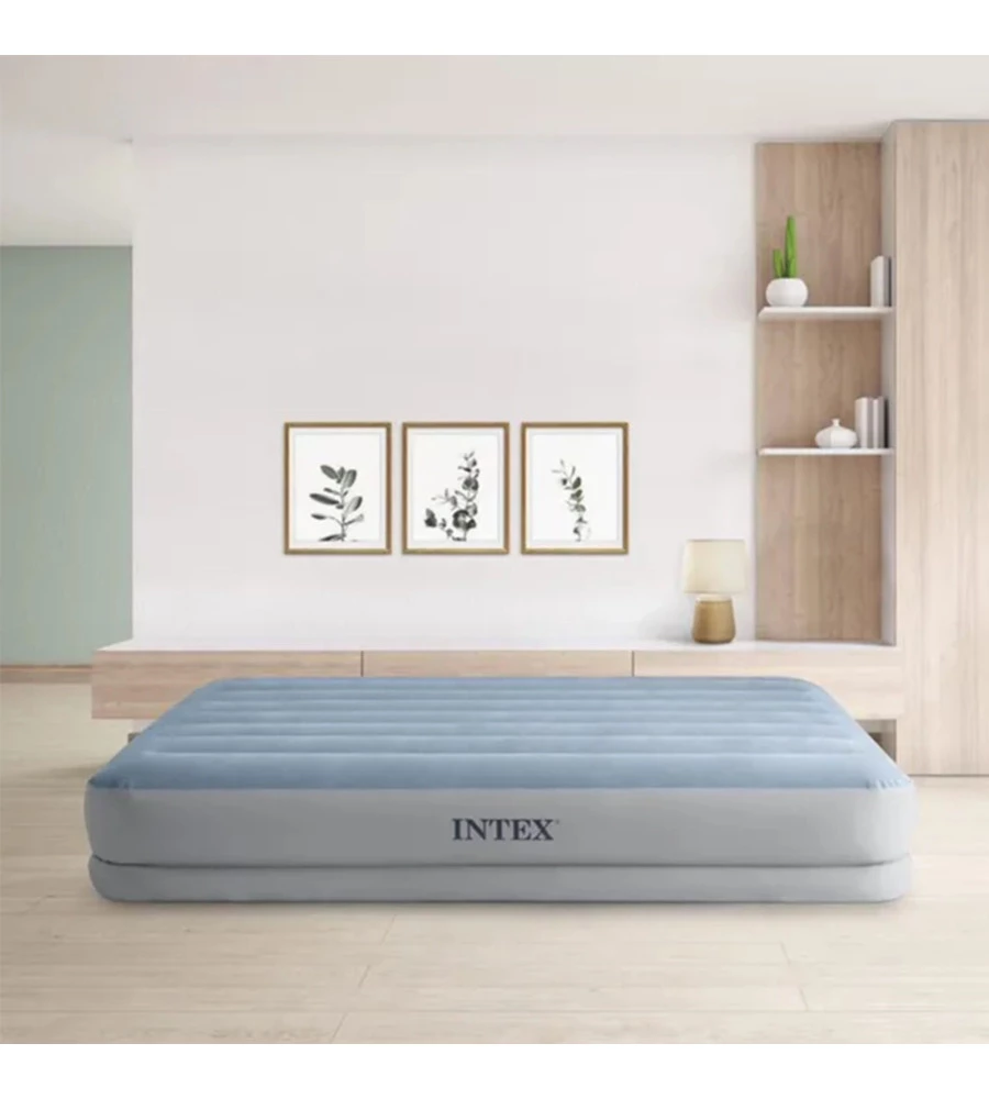 Materasso matrimoniale gonfiabile intex "airbed dura-beam mid-rise comfort" colore azzurro chiarocon pompa usb, 152x203x36 cm